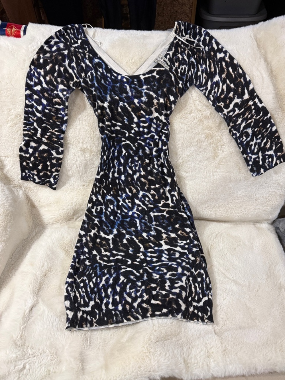 Women's Scoop Neck Animal Print Dress in Black & White & Blue